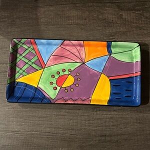 Vtg Muzeum Hand Painted Picasso Ceramic Plate Tray Decor Funky Colorful
